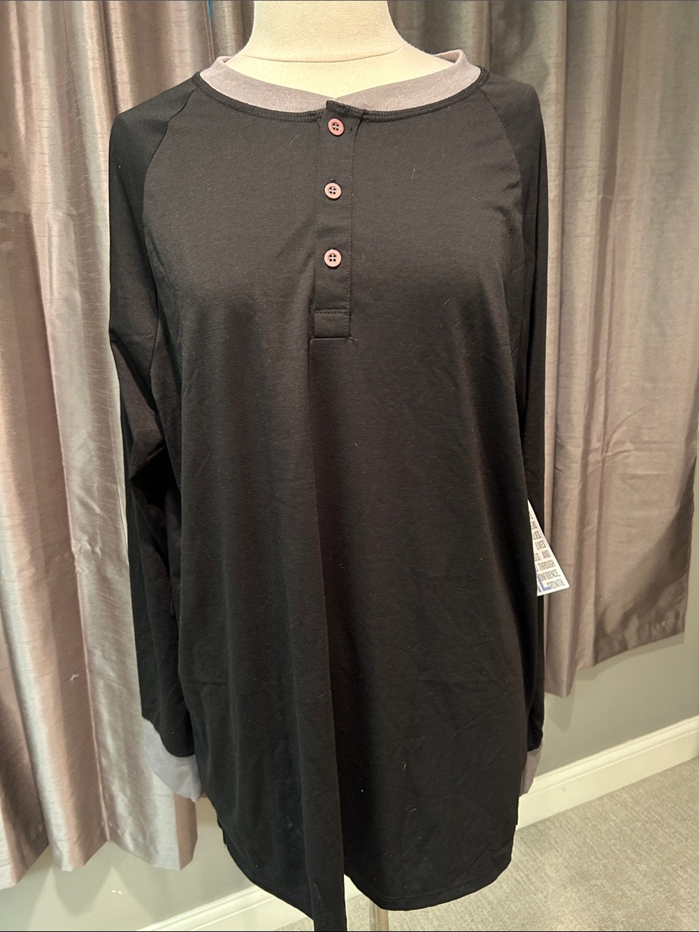 LuLaRoe Black Long-Sleeve Henley with Gray Trim